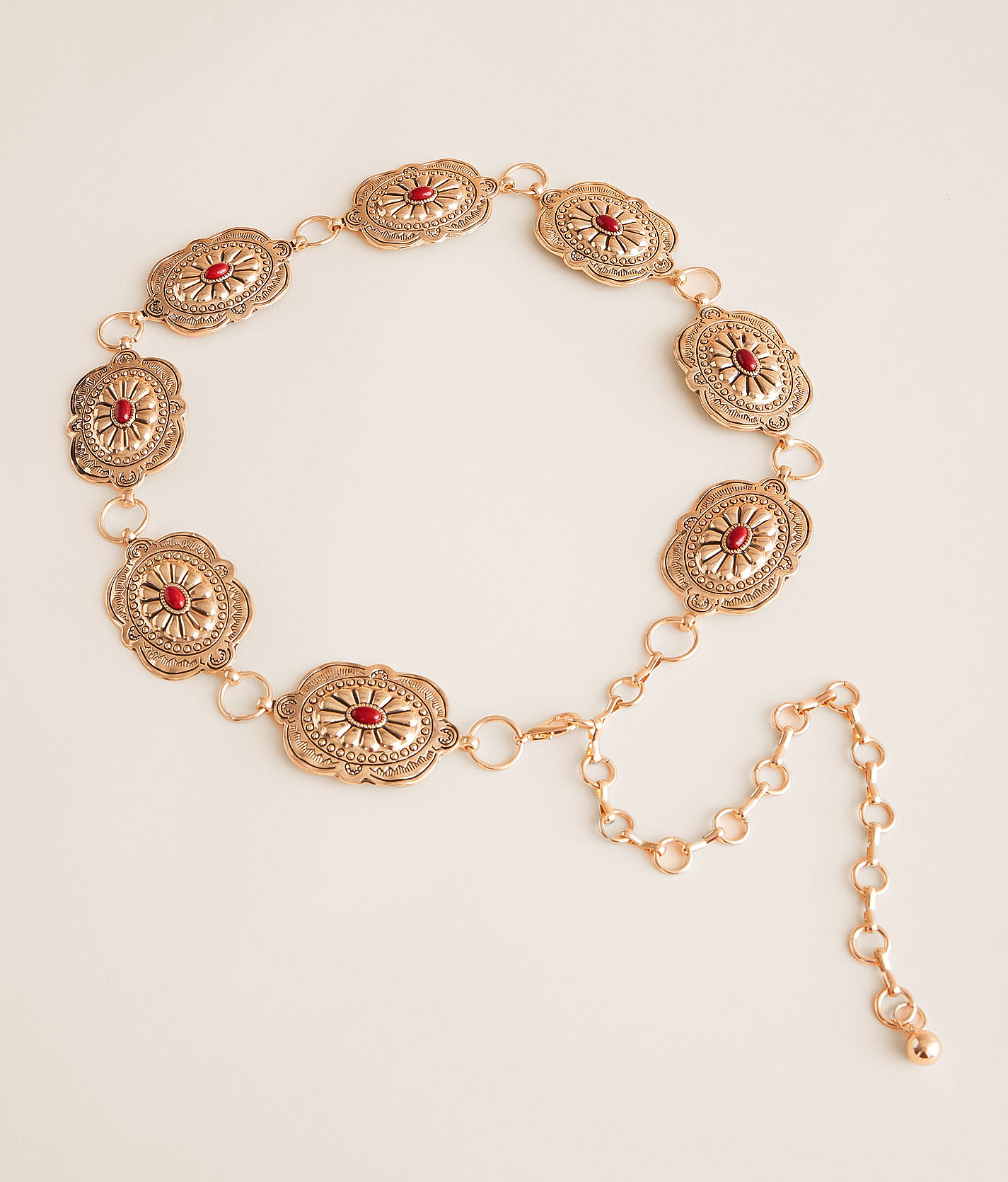 Gold Antique Red Stone Chain Concho Belt Boho Western Gothic NWT Vintage Gold Concho Chain Belt: Western Boho Statement Waist  main image 4