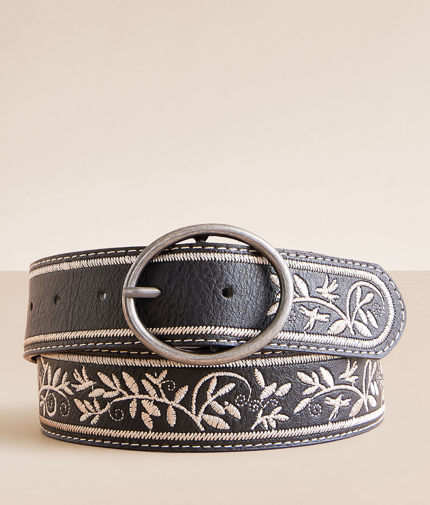 ISO Pol embroidered flower round beaded buckle belt Brown White Flower – Circle B Western Wear main image 3