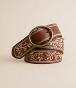 Brown Leather Belt Stitched Floral Accents Brass tone Buckle Women\'s XL $_12.JPG?set_id=880000500F main image 2