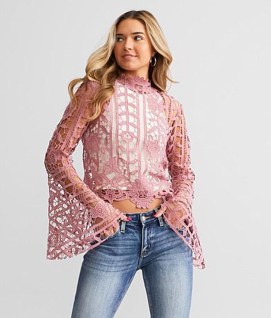 Willow & Root Crochet Mock Neck Top front view