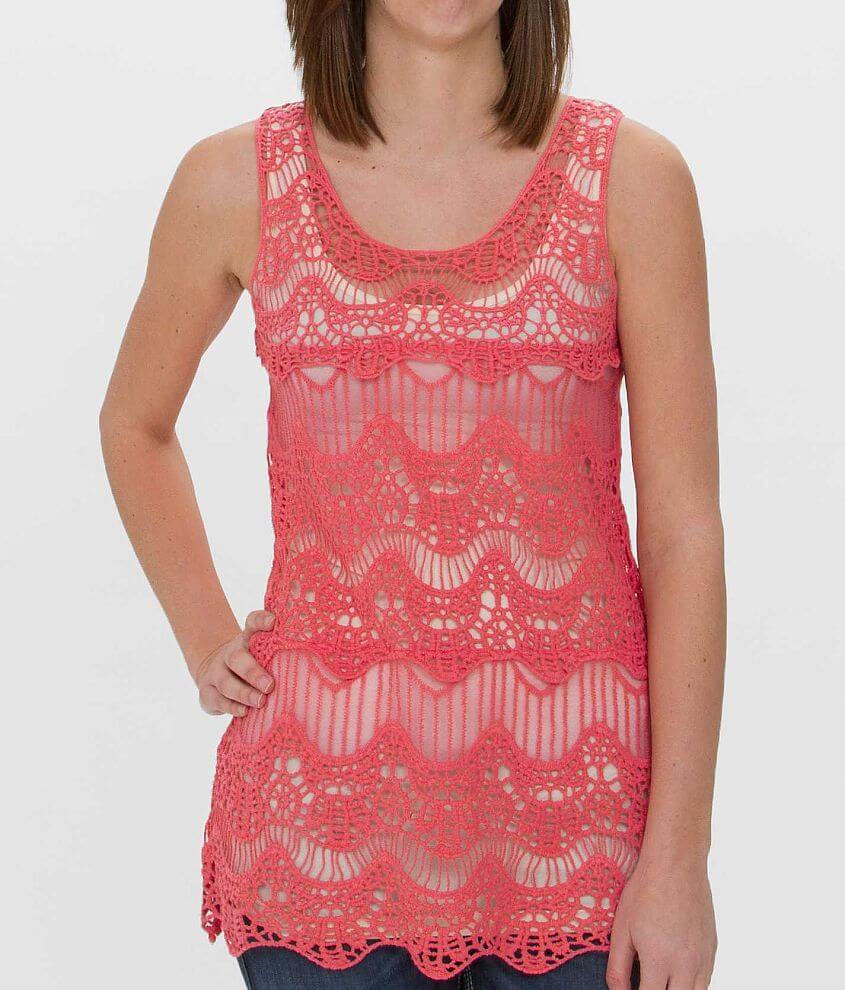 Pinky Crochet Tank Top front view