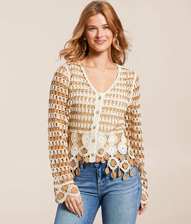 Daytrip Mixed Stitch Crochet Cardigan front view