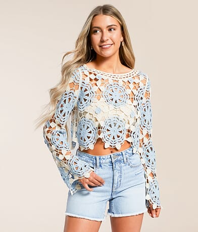 Willow & Root Floral Crochet Sweater front view