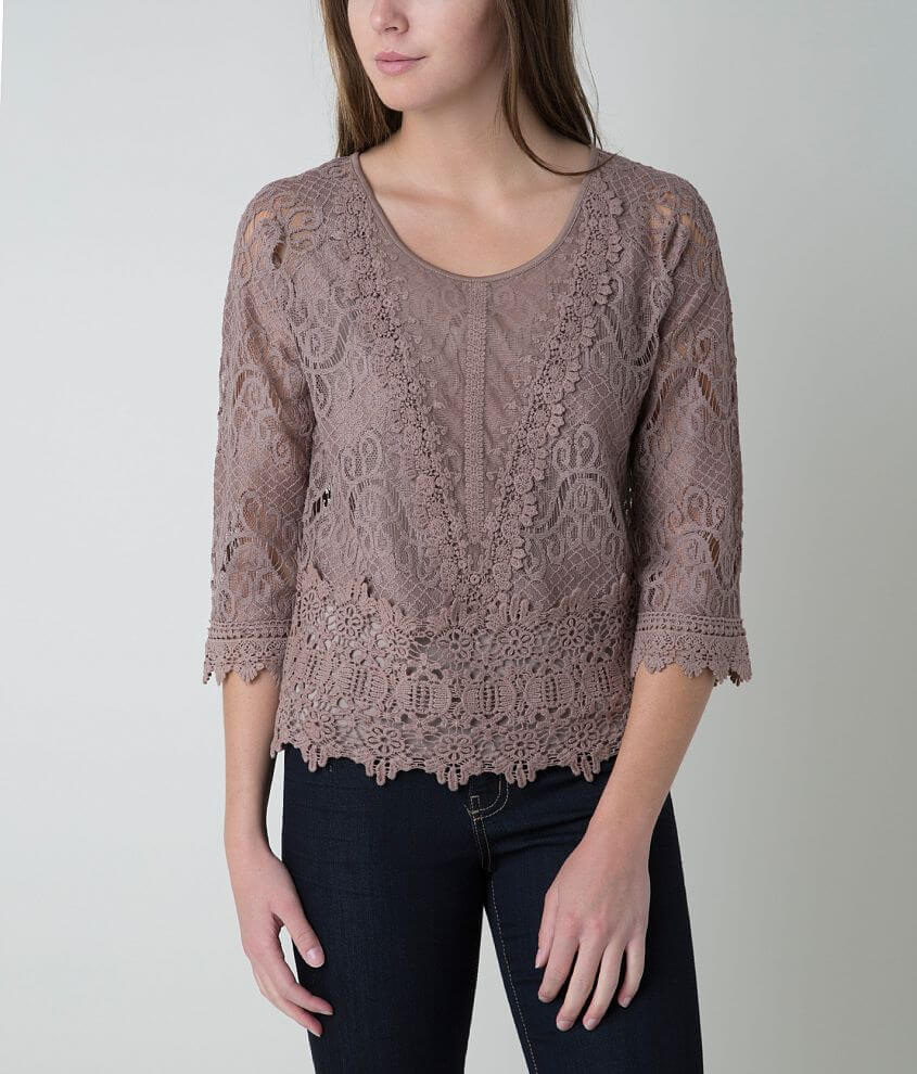 Ultra Pink Lace Top - Women's Shirts/Blouses in Mocha | Buckle