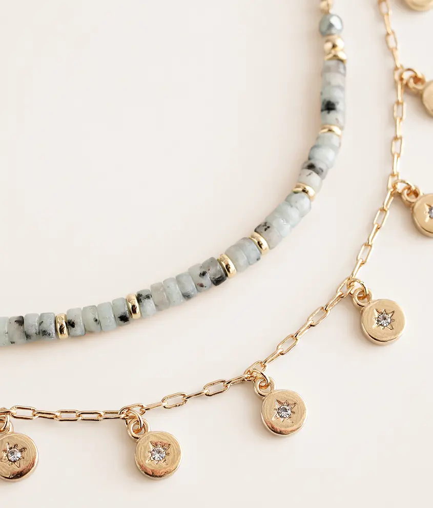 2 Pack Coin & Bead Necklace Set