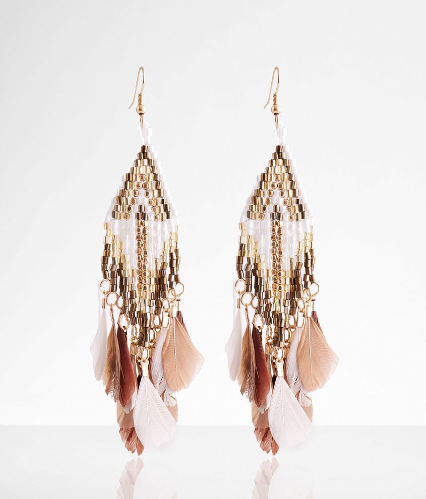 boutique by BKE Feather Fringe Drop Earring front view