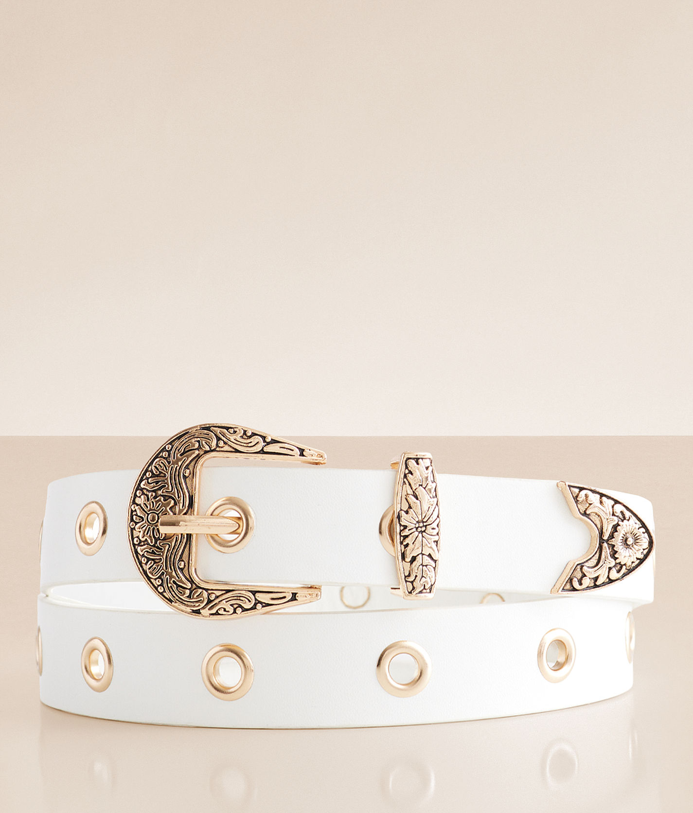 Luxe cream high waist gold buckle belt Women main image 4