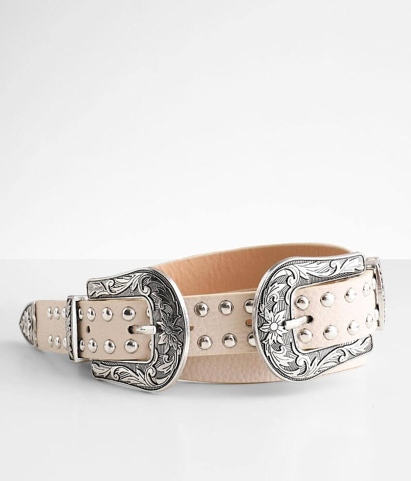 BKE Double Buckle Studded Belt front view