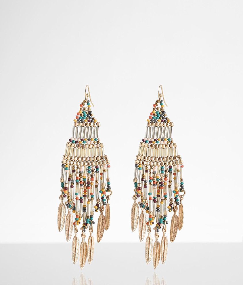 boutique by BKE Beaded Fringe Drop Earring front view