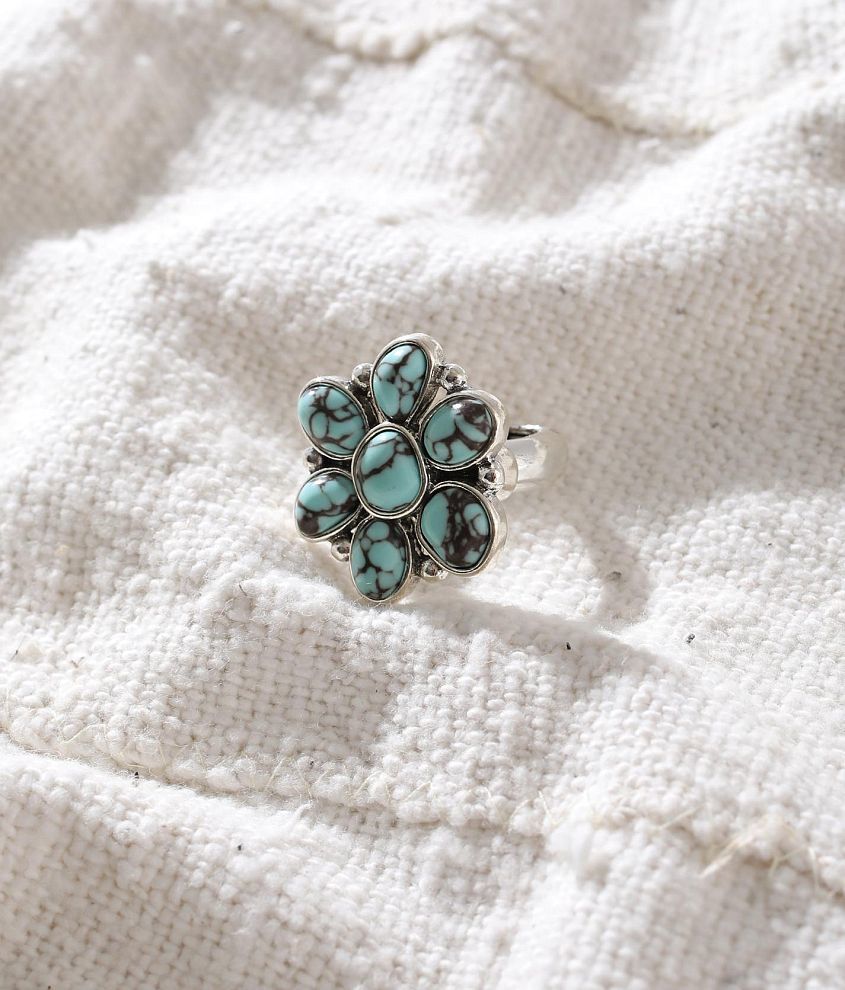 Sterling &#38; Stitch Floral Turquoise Ring front view