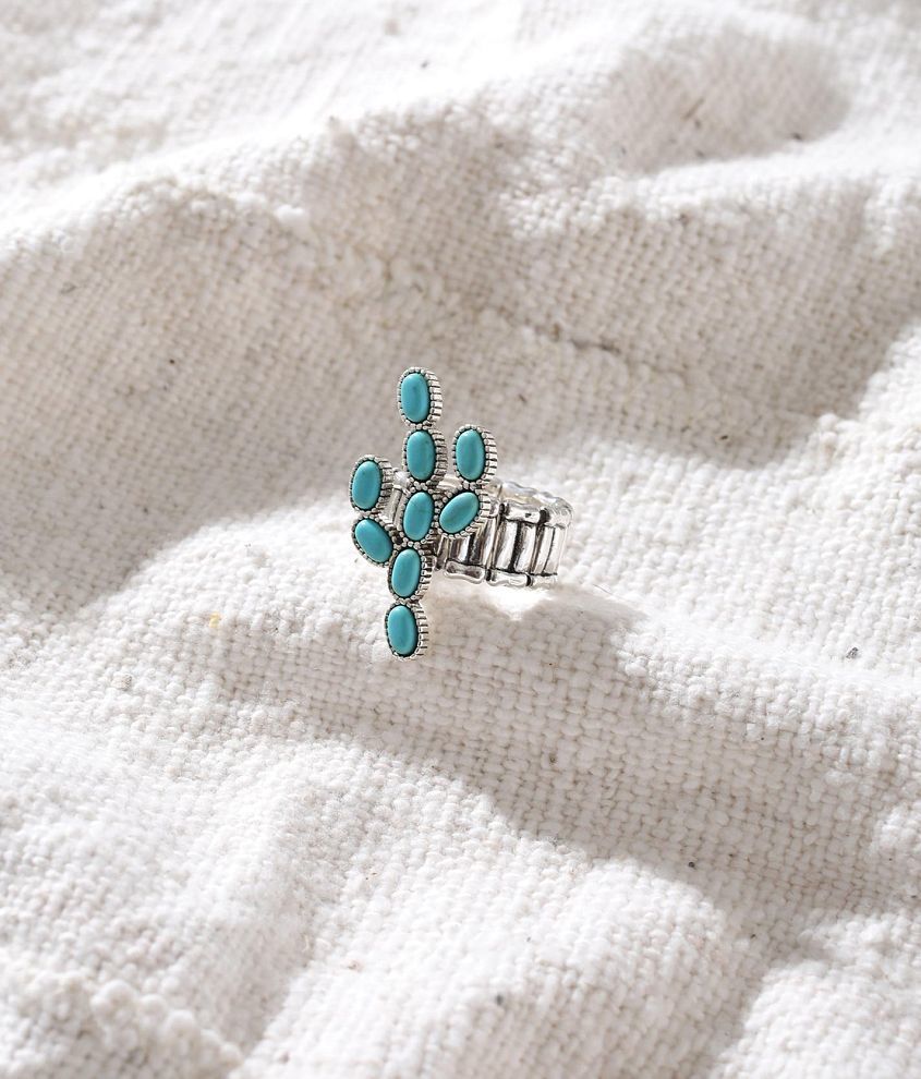 Sterling &#38; Stitch Turquoise Cactus Ring front view