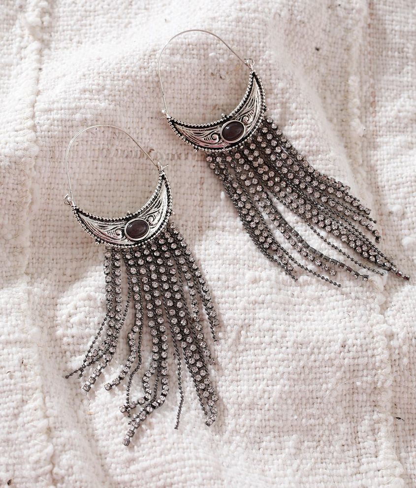 Sterling &#38; Stitch Rhinestone Fringe Earring front view