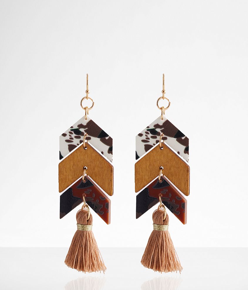 boutique by BKE Cow Print Tassel Earring front view