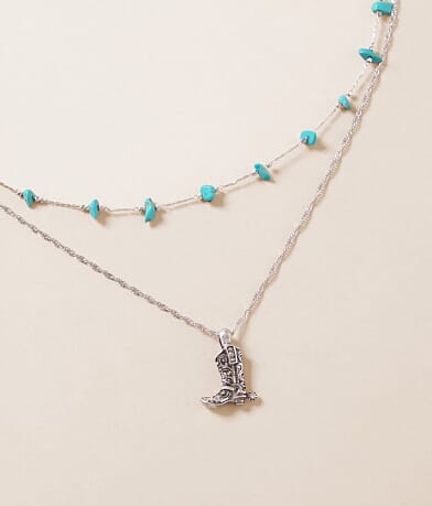 Sterling & Stitch Turquoise Stone Tiered Necklace front view