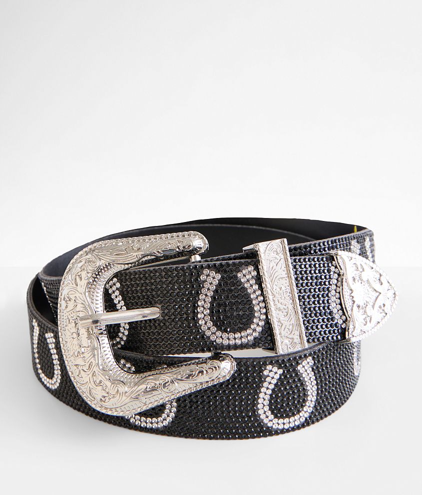 Rhinestones Glitter Black Leather Belts Skull Buckle With Black