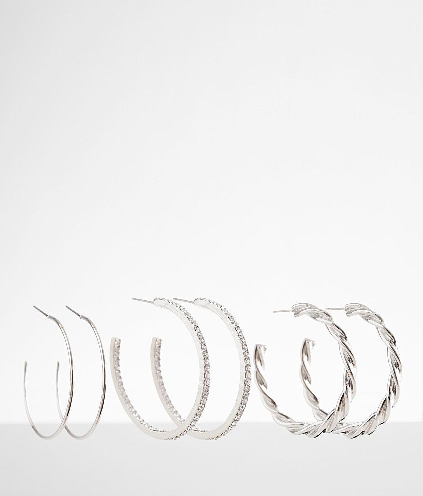 boutique by BKE 3 Pack Hoop Earring Set Women's Jewelry in Silver