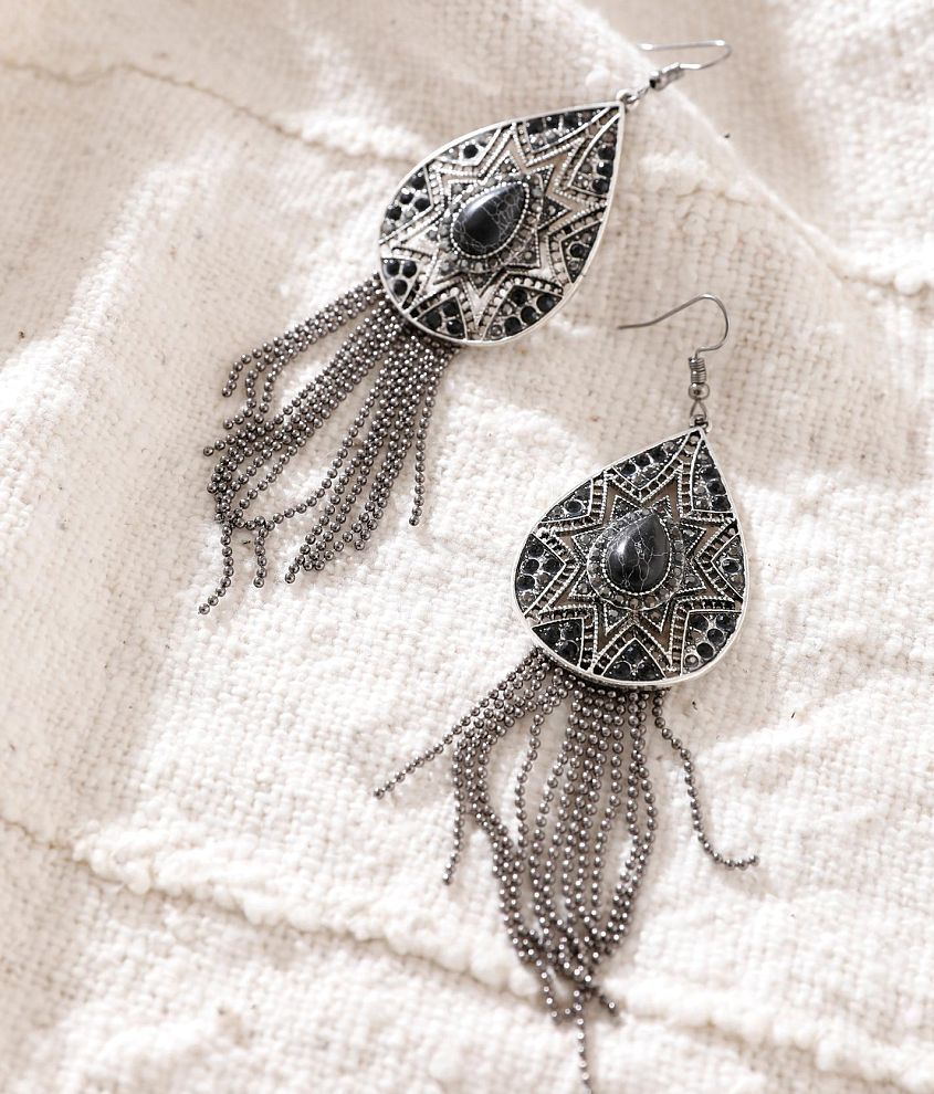 Sterling &#38; Stitch Fringe Teardrop Earring front view