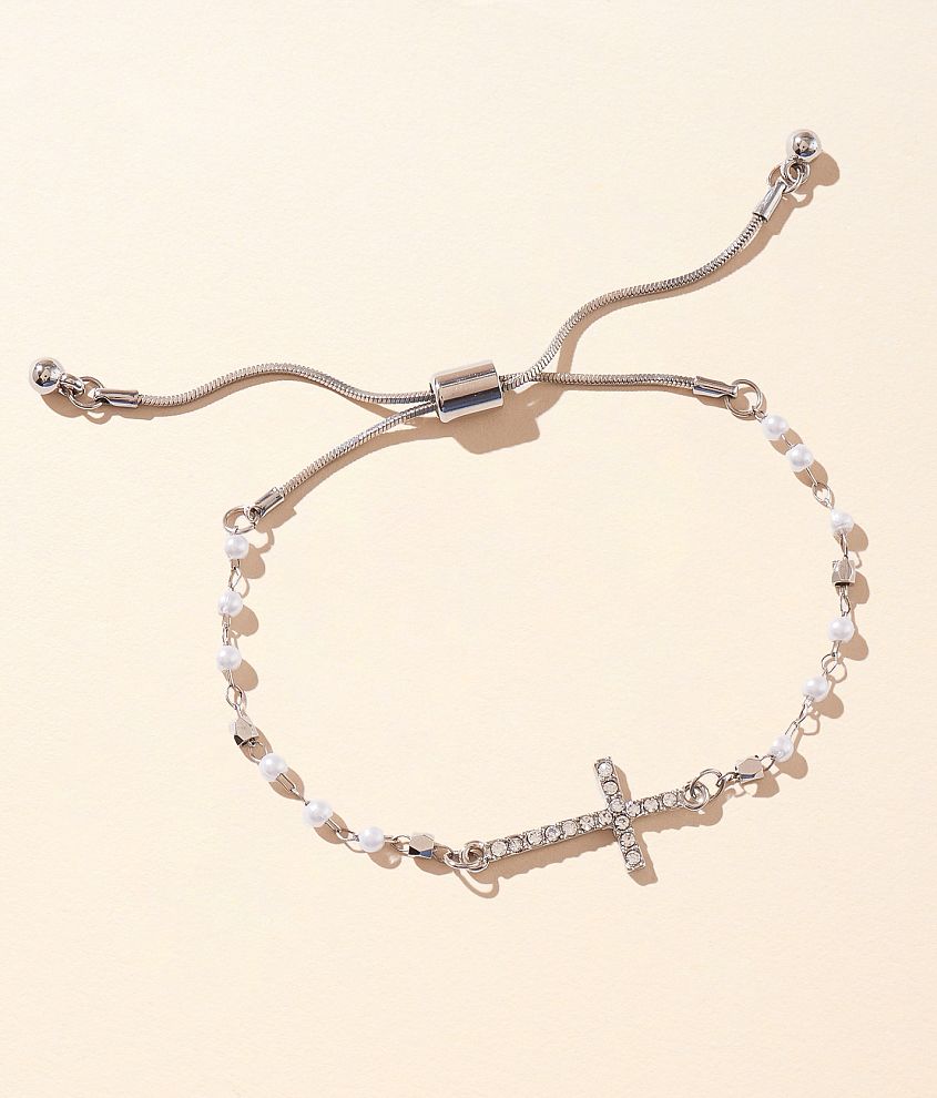 BKE Rhinestone Cross Slider Bracelet front view