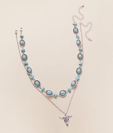 Sterling & Stitch 2 Pack Steer Necklace Set front view