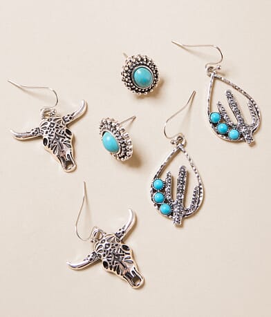 Sterling & Stitch 3 Pack Western Earring Set front view
