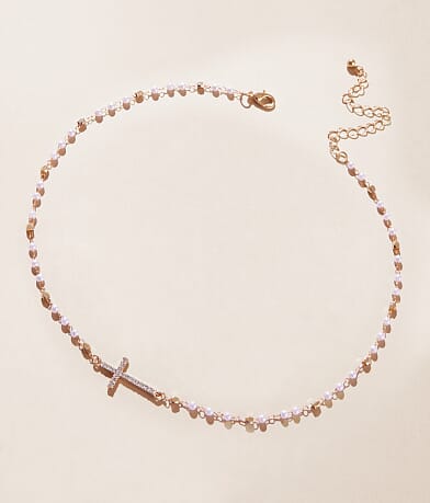 boutique by BKE Rhinestone Cross Necklace front view