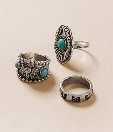 Sterling & Stitch 3 Pack Western Ring Set front view