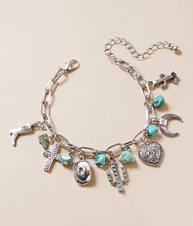 Sterling & Stitch Turquoise Stone & Charm Bracelet front view