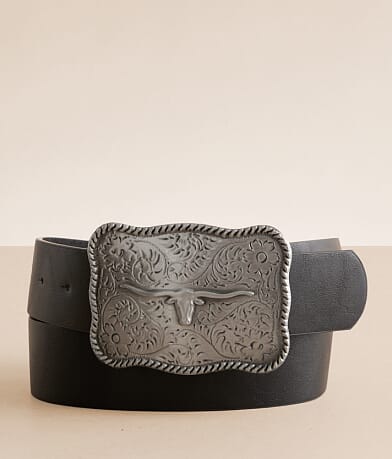 Sterling & Stitch Steer Buckle Belt front view