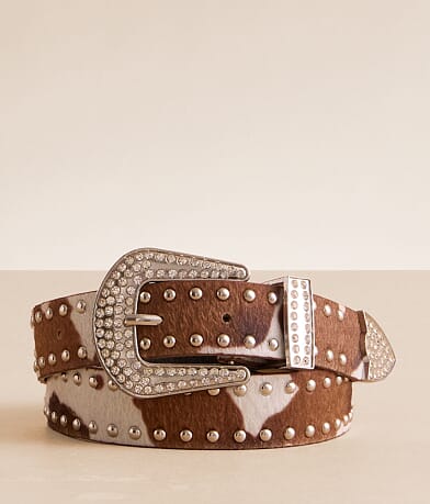 Sterling & Stitch Studded Cow Print Belt front view
