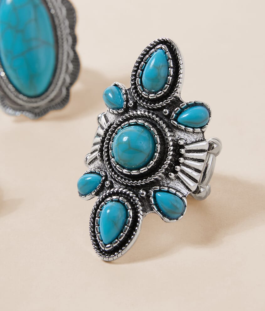 3 Pack Statement Turquoise Ring Set