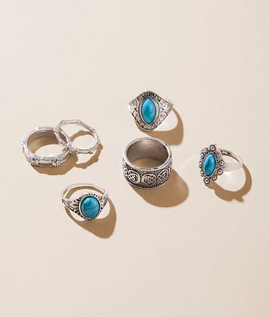 Sterling & Stitch 6 Pack Western Ring Set front view