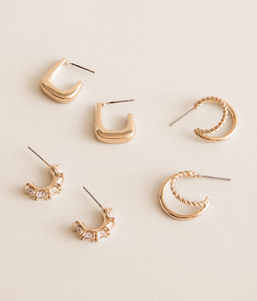3 Pack Glitz Hoop Earring Set