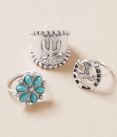 Sterling & Stitch 3 Pack Western Ring Set front view