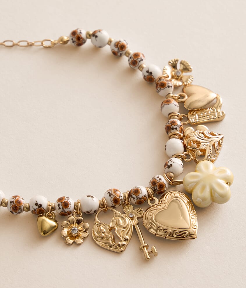 Floral Beaded Charm Necklace