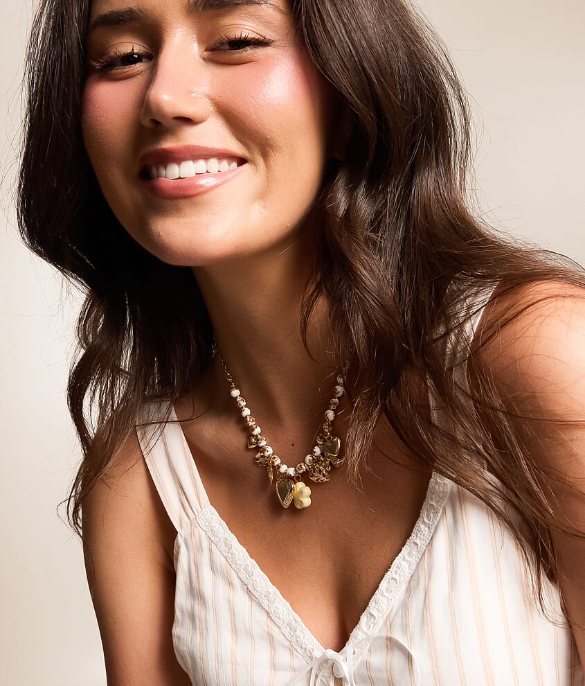 Floral Beaded Charm Necklace