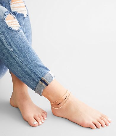 boutique by BKE 3 Pack Beaded Ankle Bracelet Set front view
