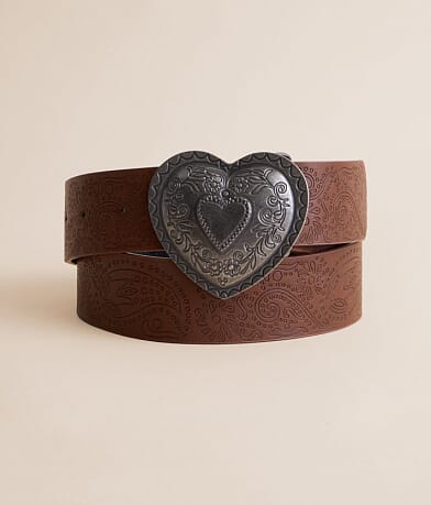 Sterling & Stitch Heart Buckle Belt front view