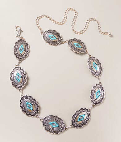 BKE Turquoise Bead Chain Belt front view