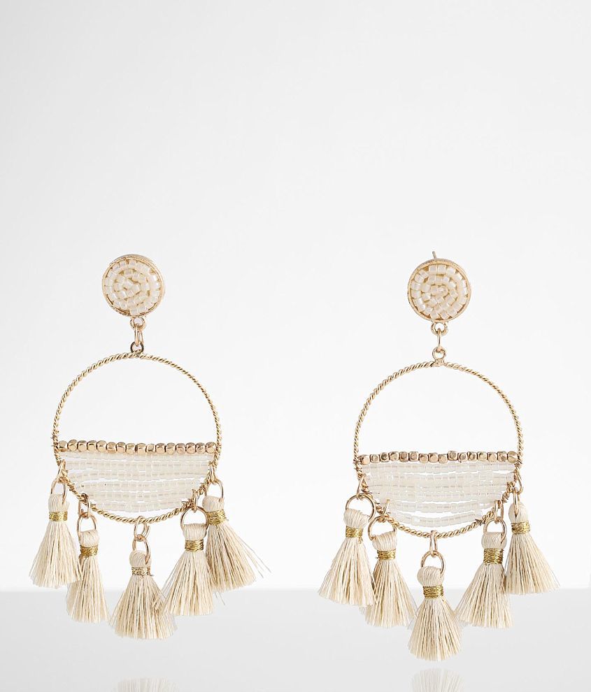 boutique by BKE Beaded Tassel Earring front view