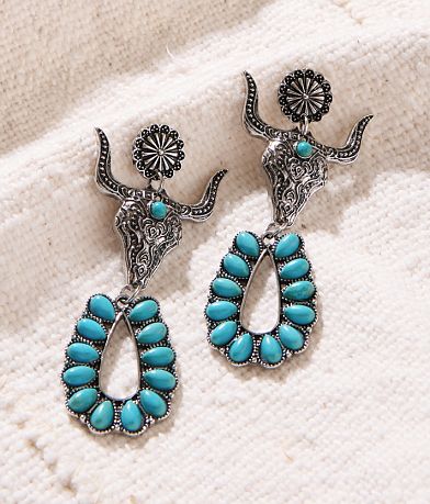 Sterling & Stitch Turquoise Steer Earring front view