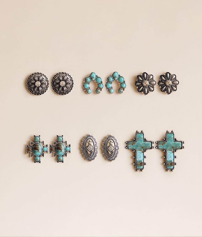 6 Pack Turquoise Statement Earring Set