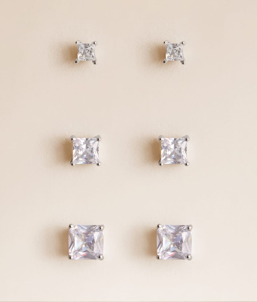 3 Pack Glitz Square Earring
