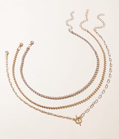 boutique by BKE 3 Pack Mixed Metal Necklace Set front view