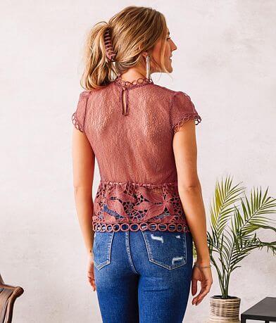 Haute Monde Crochet Floral Lace Top BACK