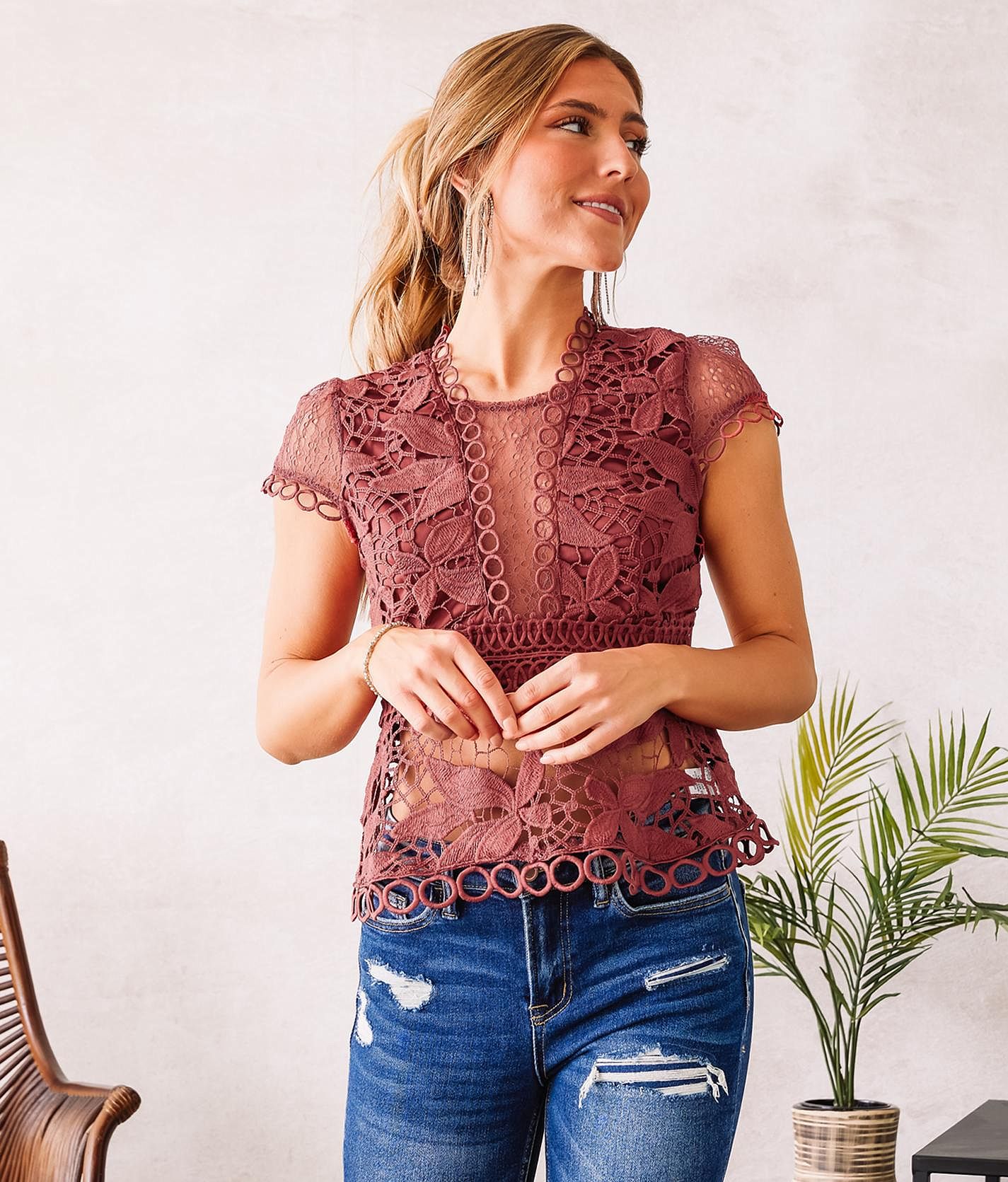 Haute Monde Crochet Floral Lace Top - Women's Shirts Haute Monde Crochet Floral Lace Top - Women's Shirts