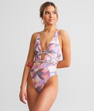 Veruschka Shiny Pink Floral Print Lace-Up One-Piece Swimsuit