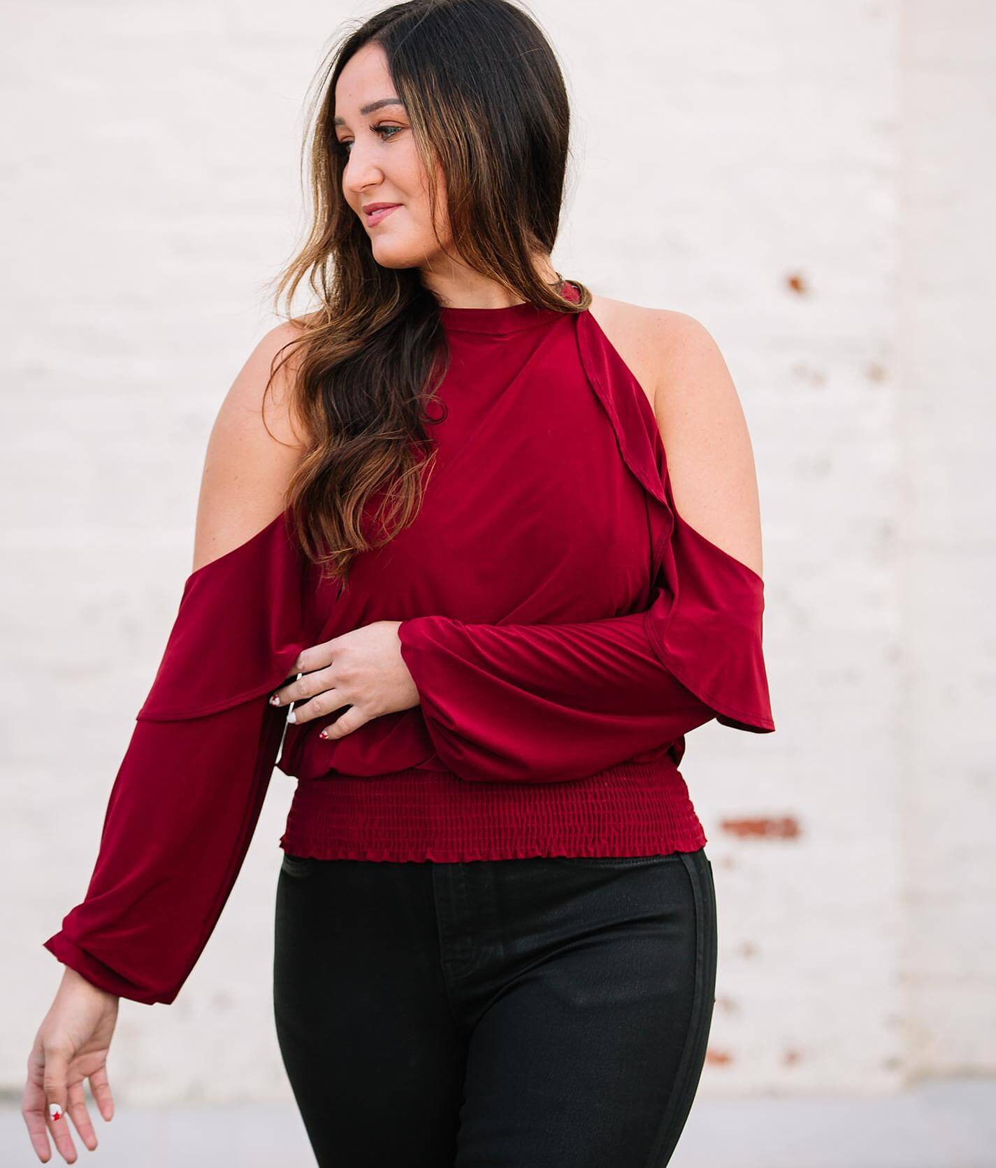 cold shoulder ruffle blouse