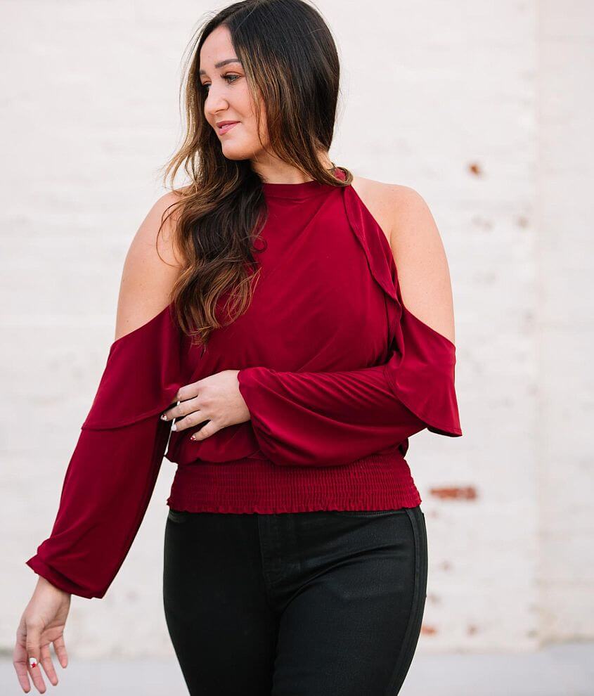 Image of Willow & Root Cold Shoulder Ruffle Top