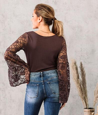Willow &amp; Root Lace Bell Sleeve Top BACK