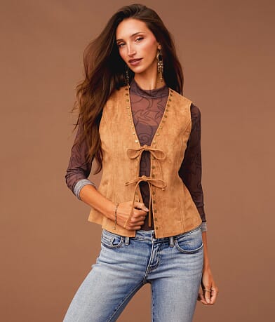 Sterling & Stitch Studded Faux Suede Vest front view